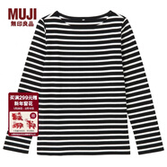 MUJI MUJI 女式 粗棉線(xiàn)條紋長(cháng)袖T恤 黑*橫條 S