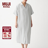 MUJI MUJI 女式 法國亞麻水洗 五分袖開(kāi)襟連衣裙 BCL08C0S