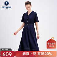 Navigare意大利小帆船女士連衣裙25春棉質(zhì)親膚翻領(lǐng)襯衫裙休閑簡(jiǎn)約風(fēng)中長(cháng)裙 海軍藍 S