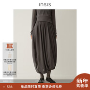 INSISFEMME強捻精梳棉2026春季新款文藝風(fēng)扭結斜擺花苞半身裙女 柏林灰 M