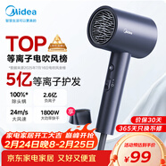 美的（Midea）5億等離子護發(fā)電吹風(fēng) 家用負離子吹風(fēng)筒 1800W大功率快干 便攜吹風(fēng)機 FJ308藍 節日/生日禮物推薦