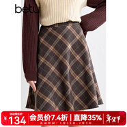百圖betu女裝秋季新款曠野美拉德復古格紋半身裙裙子女2409T95 咖格 S
