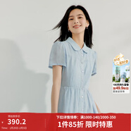 茵曼（INMAN）【苧麻】法式娃娃領(lǐng)連衣裙女裝2026夏季新品泡泡袖裙子 淺藍色 M