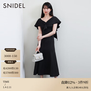 SNIDEL春夏款優(yōu)雅純色荷葉邊V領(lǐng)披肩露背系帶連衣裙SWCO232038 黑色 S （0）