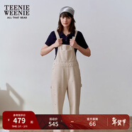 Teenie Weenie小熊春季女士美式復古元氣甜酷風(fēng)白色牛仔背帶褲長(cháng)褲 淺卡其色 S (160)