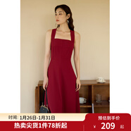獨束大碼女裝法式氣質(zhì)吊帶連衣裙夏裝新款紅色方領(lǐng)中長(cháng)款優(yōu)雅裙子 勃艮第紅 2XL (尺碼：4)