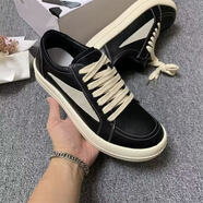 大東卉暗黑白低幫厚底皮面休閑鞋2026新款男女情侶潮流鞋in風(fēng)鞋顏控運動(dòng) 黑色 39