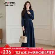 帝弗·潤馳2025秋季新款藏青色長(cháng)袖連衣裙女優(yōu)雅超長(cháng)款氣質(zhì)減齡品牌蕾絲長(cháng)裙 藏青色 3XL