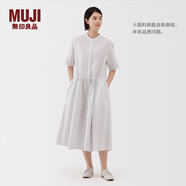 MUJI女式 漢麻 棉 短袖連衣裙 女裝裙子25年夏季寬松透氣長(cháng)裙BC2MJC5S 米白色條紋 M （160/84A）