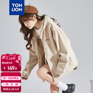 唐獅（TonLion）2025針織外套女休閑衛衣開(kāi)衫連帽上衣 無(wú)絨款淺卡其/二批 XL