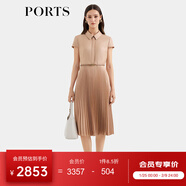 PORTS寶姿女裝春夏新款通勤襯衫領(lǐng)拼接百褶收腰短袖中長(cháng)連衣裙 珍珠粉-1 M (6)