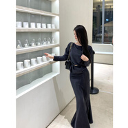 ADTNMJAYKY YANG【藏肉BUG】銅氨絲一字肩寬松上衣斜裁魚(yú)尾顯瘦半身裙 黑色魚(yú)尾半裙 現貨 L