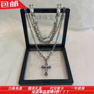詩(shī)筠（SHIJUN）十字架項鏈長(cháng)款疊戴鈦鋼重工鑲鉆男女ins嘻哈冷淡風(fēng)仿珍珠毛衣鏈 方塊水晶珍珠+重工鑲鉆十字架兩