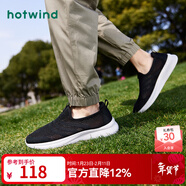 熱風(fēng)（Hotwind）男鞋透氣網(wǎng)面鞋春秋戶(hù)外休閑運動(dòng)跑步鞋輕便一腳蹬健步鞋男老人鞋 01黑色 41 偏大半碼
