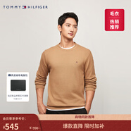 Tommy Hilfiger【撞色條紋】秋冬男裝純棉休閑學(xué)院風(fēng)圓領(lǐng)內搭打底衫針織衫 【簡(jiǎn)約合身毛衣】深卡其色0VB S  （推薦：120-135斤）