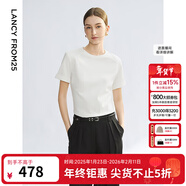 朗姿【尖貨補單】復古休閑寬松圓領(lǐng)短袖T恤夏新款簡(jiǎn)約氣質(zhì)上衣半袖女 本白色 L