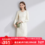 經(jīng)典故事（JANE STORY）2025秋冬新款高級感小香風(fēng)修身連衣裙女氣質(zhì)白色肌理感粗花呢裙子 杏金色 L