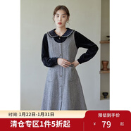 獨束大碼女裝復古U領(lǐng)內搭背心裙女冬季新款胖mm顯瘦毛呢連衣裙 黑灰人字紋 M