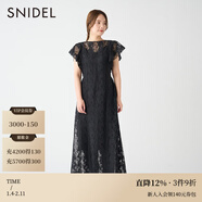 SNIDEL秋冬優(yōu)雅一字領(lǐng)荷葉邊收腰系帶露背蕾絲連衣裙SWFO234102 黑色 S （0）