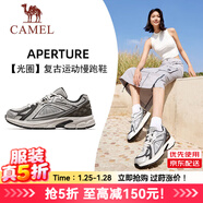 駱駝（CAMEL）[光圈]慢跑鞋男全地形復古休閑運動(dòng)跑步鞋女 7014，駱駝白/黑銀 ，女 35