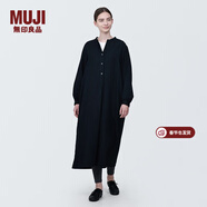 MUJI女式 木棉混雙層紗織長(cháng)袖連衣裙長(cháng)裙裙子襯衫裙 BC2IOC4S 黑色 S 155/80A