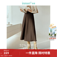 茵曼（INMAN）羊毛呢半身裙2025春秋女裝新款小個(gè)子百褶A字裙子 暗咖啡 S