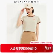 佐丹奴T恤女裝純棉刺繡撞色邊甜美元氣少女圓領(lǐng)短袖t恤女05322395