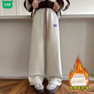 木木屋品牌女童褲子加絨加厚兒童一體新款中大童長(cháng)褲筒褲秋冬洋氣闊腿褲 米色 2870羊駝絨彩褲 160 標準碼正品