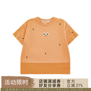 幼悠女童2025夏季套裝兒童表情印花撞色拼接短袖水果繡標五分短褲 T恤桔色（N4915） 80 cm