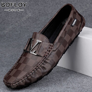 保菲羅亞牛皮男鞋2026春季新款透氣豆豆鞋男士休閑皮鞋男一腳蹬懶人鞋子男 8920卡其色【皮面】-高端男鞋 43 皮鞋碼