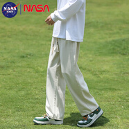 NASA BASE休閑褲男春夏季寬松運動垂感直筒褲男士青年闊腿潮牌百搭工裝褲子 杏色 L