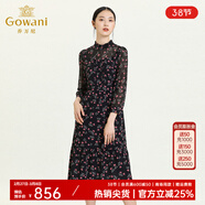 喬萬(wàn)尼早春新款淑女氣質(zhì)款花邊鏤空高腰線(xiàn)顯瘦傘裙印花連衣裙 玫瑰花圖案 S