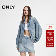 ONLY秋季時(shí)尚復古做舊朋克風(fēng)翻領(lǐng)牛仔短外套女|124354006 J33 復古350牛仔洗水 170/88A/L