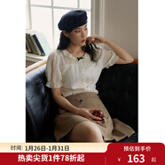 獨束大碼女裝法式甜美荷葉邊風(fēng)琴褶小衫女夏季微胖mm顯瘦襯衫上衣 香草奶油杏 2XL