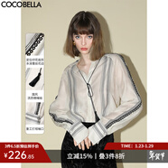 COCOBELLA新中式蕾絲拼接條紋襯衫女通勤立領(lǐng)長(cháng)袖襯衣SR0015-2 條紋 S
