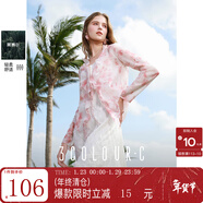 三彩【山櫻花落】2025秋款新中式小衫荷葉邊系帶開(kāi)衫罩衫C 櫻花粉花卉 L 165/88A