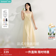 茵曼（INMAN）章若楠同款歐若風(fēng)法式吊帶連衣裙2026夏季新品女裝淡鵝黃色裙子 淺黃色 (方領(lǐng)) S