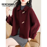 拉倫菲韻高端品牌澳洲雙面羊絨大衣女短款2026春秋新款氣質(zhì)寬松羊毛呢外套 安可拉紅 S 【90-115斤】