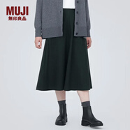 MUJI女式 彈力起毛 寬擺裙 休閑中長(cháng)款A字半身裙子女款秋季 BE1P4C3A 黑色 S (155/62A)