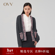 OVV秋冬熱賣(mài)女裝撞色羊毛粗棒針手工感針織休閑開(kāi)衫外套 深灰（凈色）A5 L