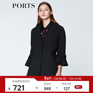 PORTS寶姿  新品商場(chǎng)同款毛呢大衣女優(yōu)雅喇叭袖翻領(lǐng)中長(cháng)大衣 黑色 M (6)