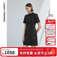 朗姿設計感氣質(zhì)刺繡新中式旗袍短裙夏裝新款女裝高級感連衣裙 黑色2 L