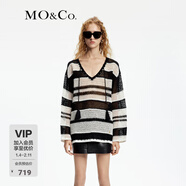 MO&Co.針織衫黑白條紋寬松鏤空V領(lǐng)流蘇長(cháng)袖毛衣罩衫慵懶風(fēng)摩安珂 白黑條色 S 160