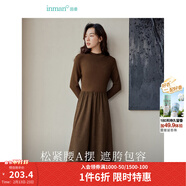 茵曼（INMAN）2025秋冬女裝新款燈芯絨連衣裙新品長(cháng)袖休閑針織禮服中長(cháng)裙子 咖啡色 L