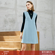 顏域V領(lǐng)無(wú)袖毛呢連衣裙女2025新款冬時(shí)尚寬松氣質(zhì)呢子裙子 淺藍 L/40