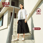 MUJI女式 強捻 抽褶裙 長(cháng)半身裙女裙子女裝格子裙25年夏季BE1VEC5S 黑色 XL （165/74A）