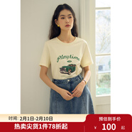 獨束大碼女裝經(jīng)典復古風(fēng)圓領(lǐng)印花T恤夏裝新款簡(jiǎn)約休閑顯瘦上衣女 米杏色 L (尺碼：2)