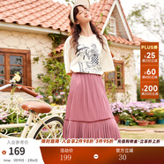 兩三事絲絨半身裙春季女黑色百褶裙裙子復古半裙長(cháng)裙 開(kāi)心自轉體 粉色- 薄款 S