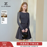 香影假兩件針織收腰連衣裙女2026春季新款學(xué)院風(fēng)絞花拼接花苞短裙 中灰 S 155/80A/85-95斤