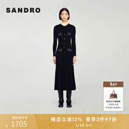 SANDRO秋冬女裝法式氣質(zhì)時(shí)尚經(jīng)典黑色木耳邊領(lǐng)修身長(cháng)款針織連衣裙 黑色 M